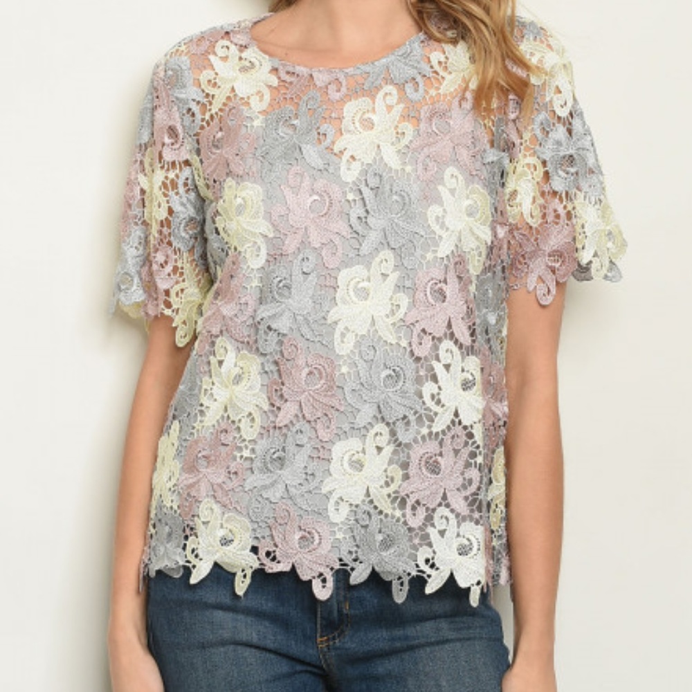 2 LEFT! GRAY MAUVE LACE CROCHET TOP & CAMI - Picture 1 of 8